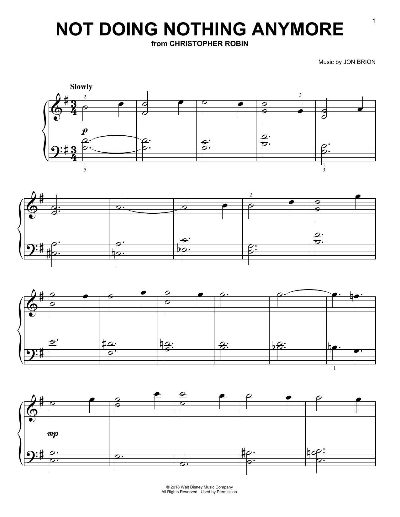 Learn to play Geoff Zanelli & Jon Brion Not Doing Nothing Anymore (from Christopher Robin) sheet music for Easy Piano in minutes. Price: 6.9900$ Geoff Zanelli & Jon Brion Not Doing Nothing Anymore (from Christopher Robin) sheet music notes and chords arranged for Easy Piano