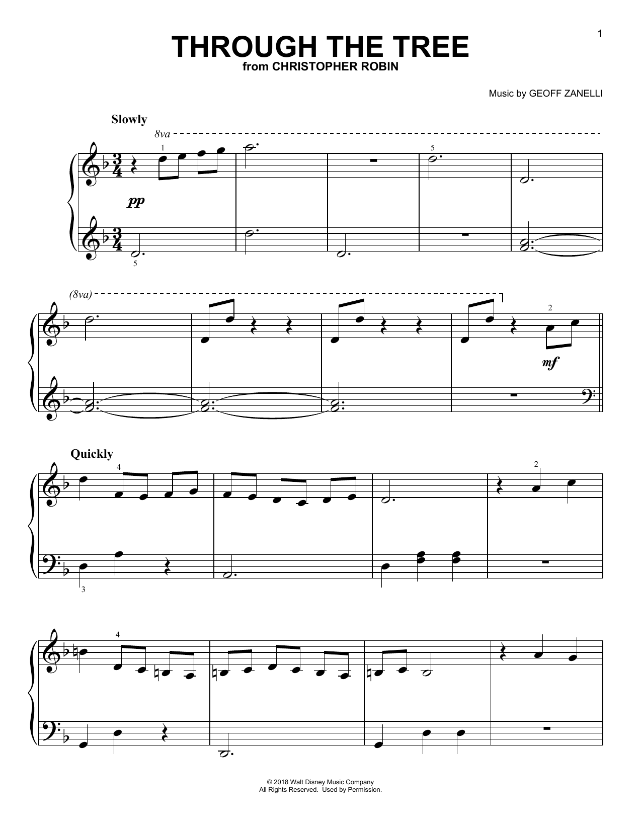 Learn to play Geoff Zanelli & Jon Brion Through The Tree (from Christopher Robin) sheet music for Easy Piano in minutes. Price: 6.9900$ Geoff Zanelli & Jon Brion Through The Tree (from Christopher Robin) sheet music notes and chords arranged for Easy Piano