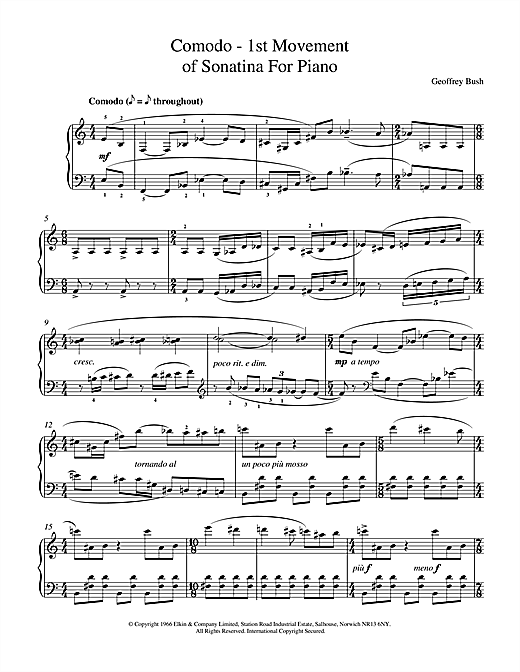 Preview Geoffrey Bush Comodo - 1st movement of Sonatina for Piano Classical sheet music, notes and chords for Piano Solo, SKU: 17894 sheet music, piano notes, chords, guitar tabs, score, transpose, transcribe, how to play, guide, download, learn, tutorial, progression, song, artist, awards, billboard, mtv, vh1, tour, single, album, release