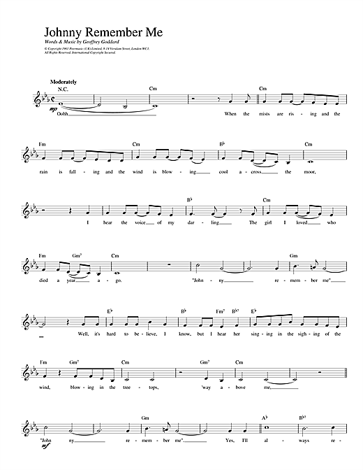 Geoffrey Goddard Johnny Remember Me sheet music notes and chords. Download Printable PDF.