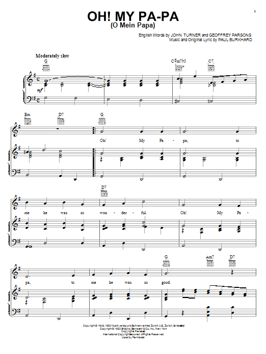 Geoffrey Parsons Oh! My Pa-Pa (O Mein Papa) sheet music notes and chords. Download Printable PDF.