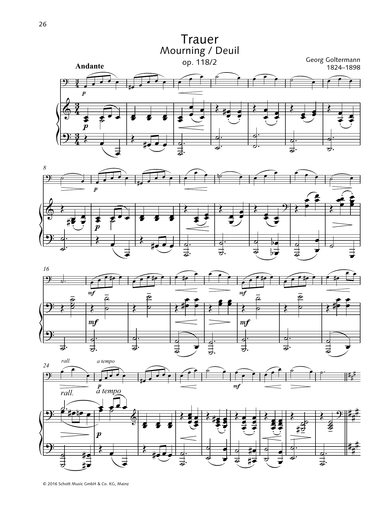 Georg Goltermann Mourning sheet music notes and chords. Download Printable PDF.