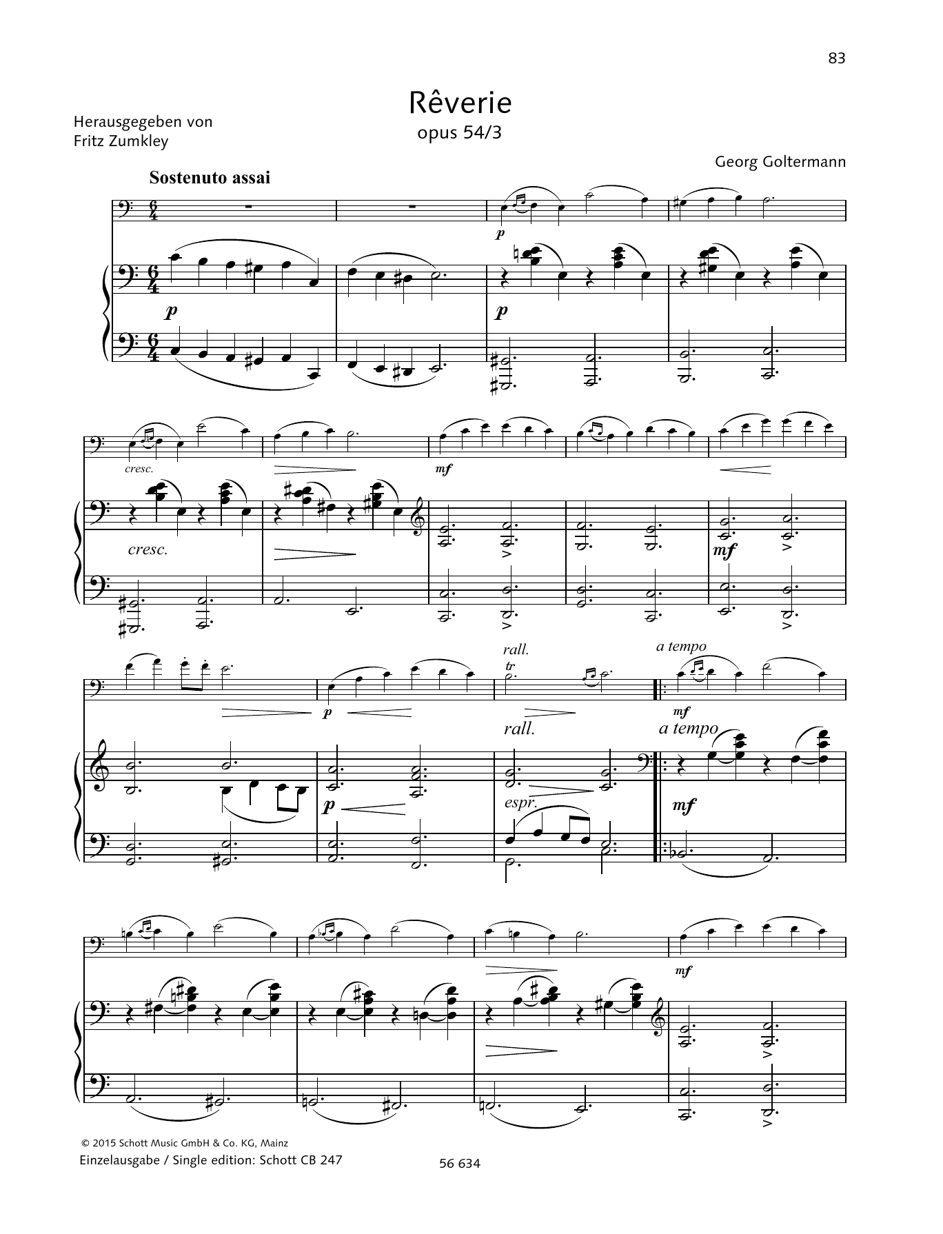 Georg Goltermann Reverie sheet music notes and chords. Download Printable PDF.