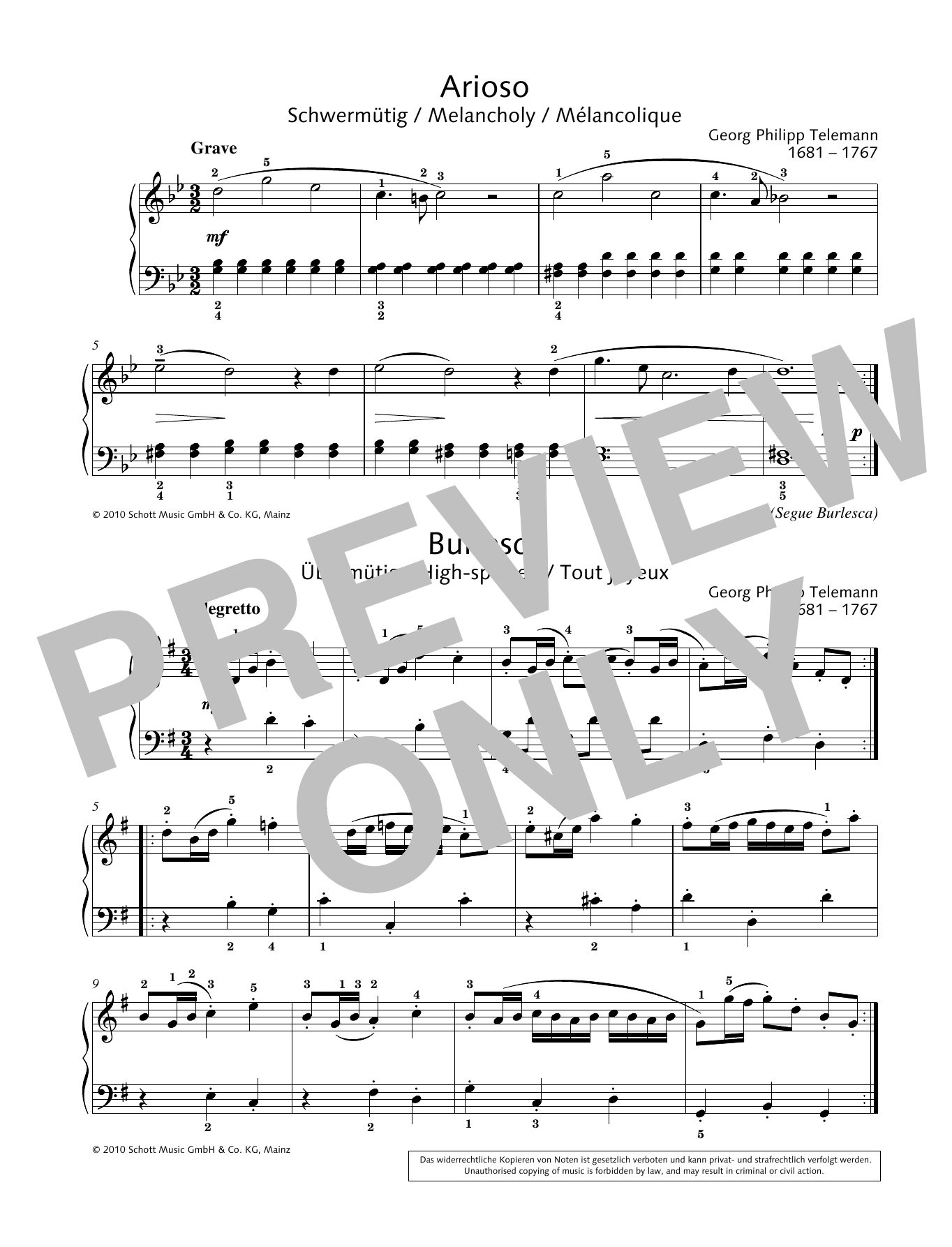 Learn to play Georg Philipp Telemann Arioso-Burlesca sheet music for Piano Solo in minutes. Price: 6.9900$ Georg Philipp Telemann Arioso-Burlesca sheet music notes and chords arranged for Piano Solo