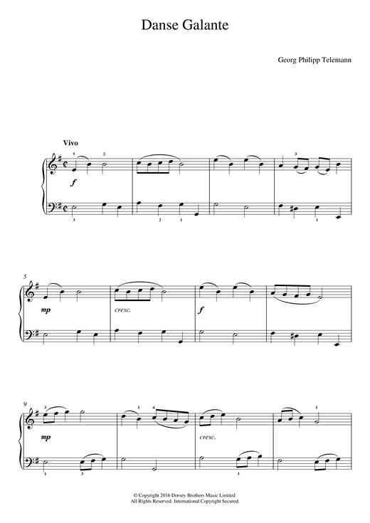 Learn to play Georg Philipp Telemann Danse Galante sheet music for Easy Piano in minutes. Georg Philipp Telemann Danse Galante sheet music notes and chords. Download Printable PDF.