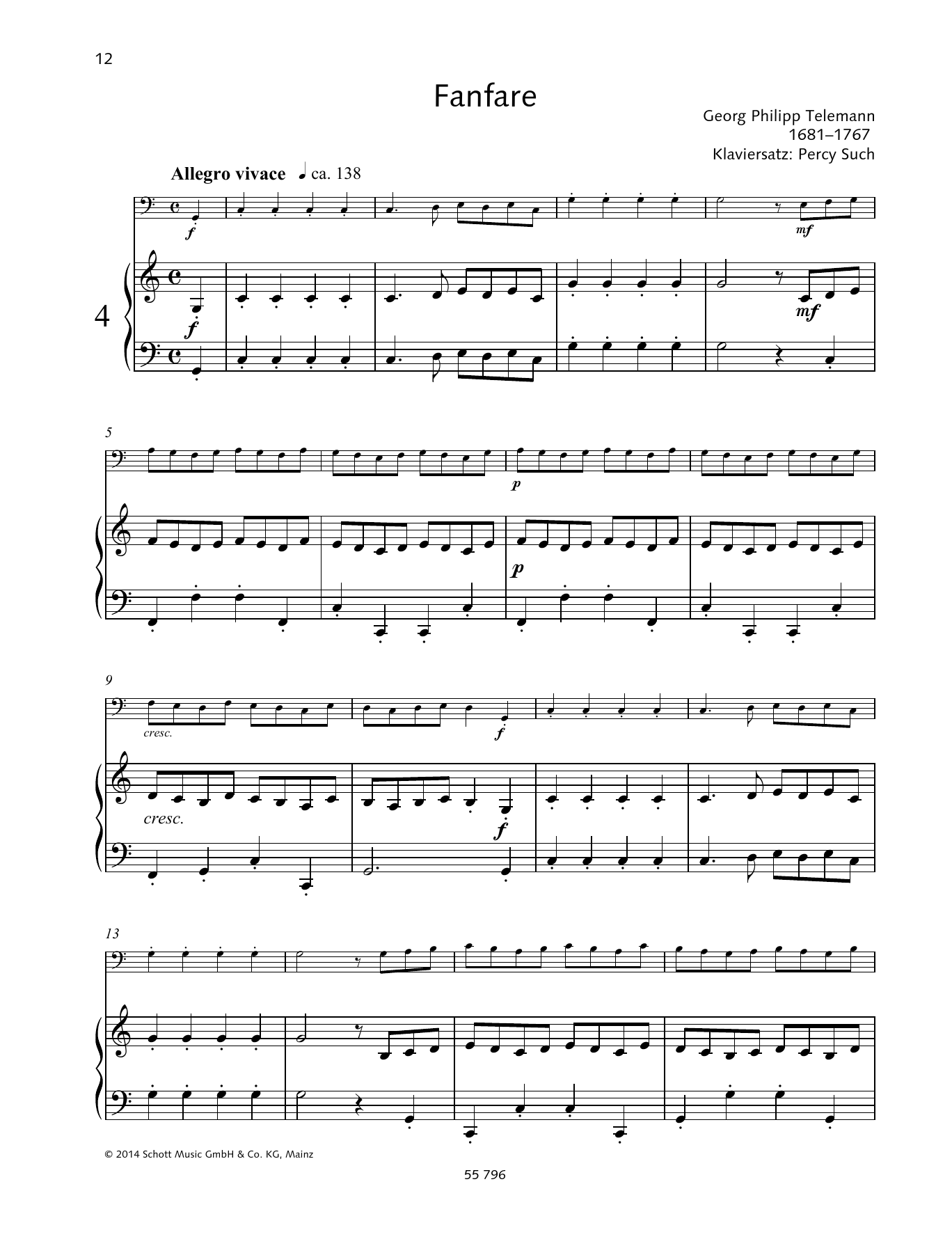 Georg Philipp Telemann Fanfare sheet music notes and chords. Download Printable PDF.