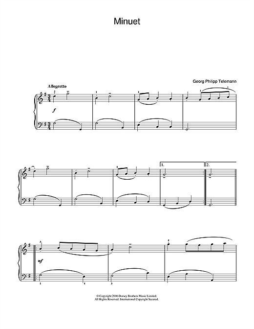 Georg Philipp Telemann Minuet sheet music notes and chords. Download Printable PDF.