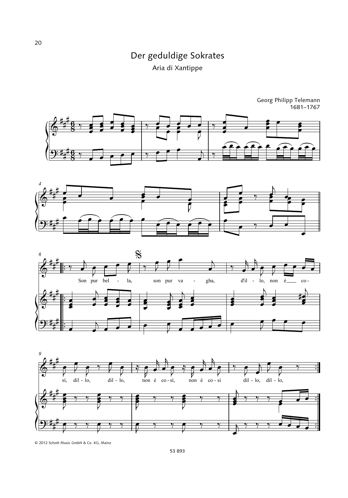 Georg Philipp Telemann Son Pur Bella sheet music notes and chords arranged for Piano & Vocal