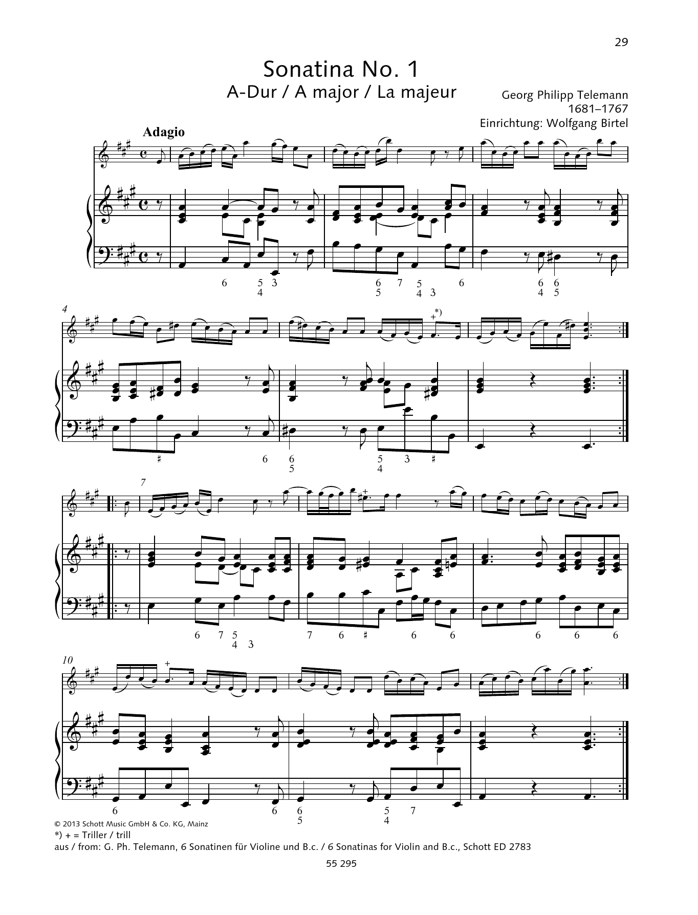 Learn to play Georg Philipp Telemann Sonatina No. 1 sheet music for String Solo in minutes. Price: 4.4900$ Georg Philipp Telemann Sonatina No. 1 sheet music notes and chords arranged for String Solo
