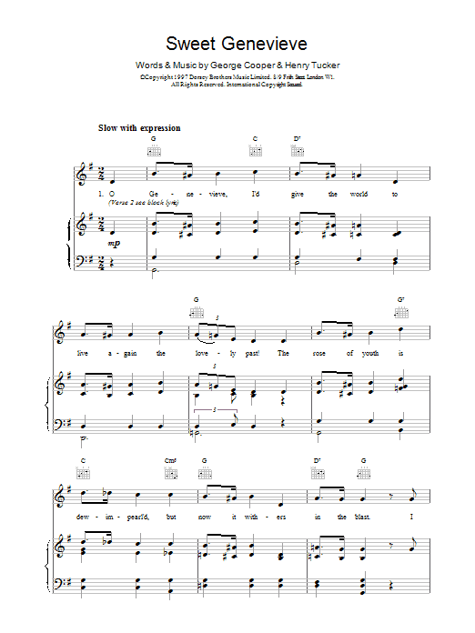 George Cooper & Henry Tucker Sweet Genevieve sheet music notes and chords - Download Printable PDF and start playing in minutes.