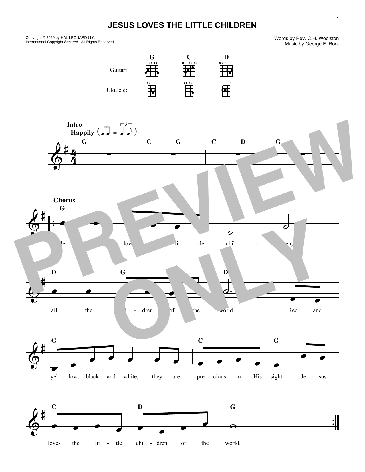 George F. Root Jesus Loves The Little Children sheet music notes and chords. Download Printable PDF.