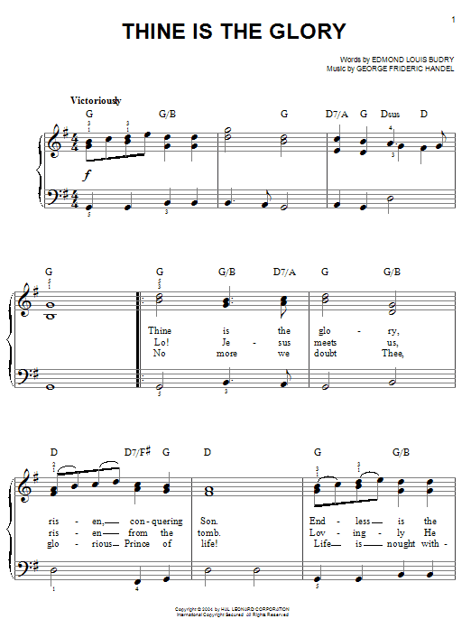 George Frideric Handel Thine Is The Glory sheet music notes and chords. Download Printable PDF.