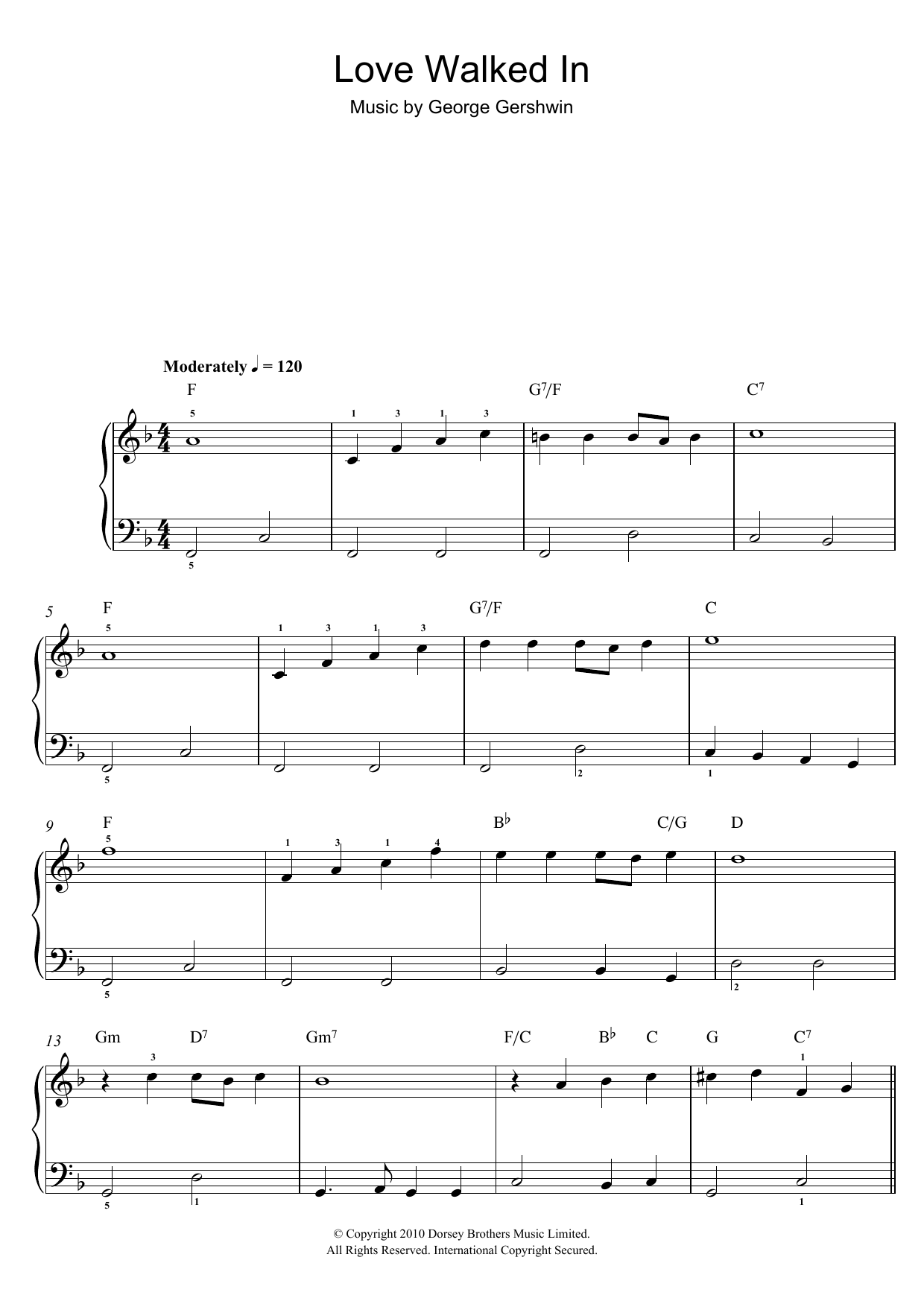 George Gershwin Love Walked In sheet music notes and chords. Download Printable PDF.