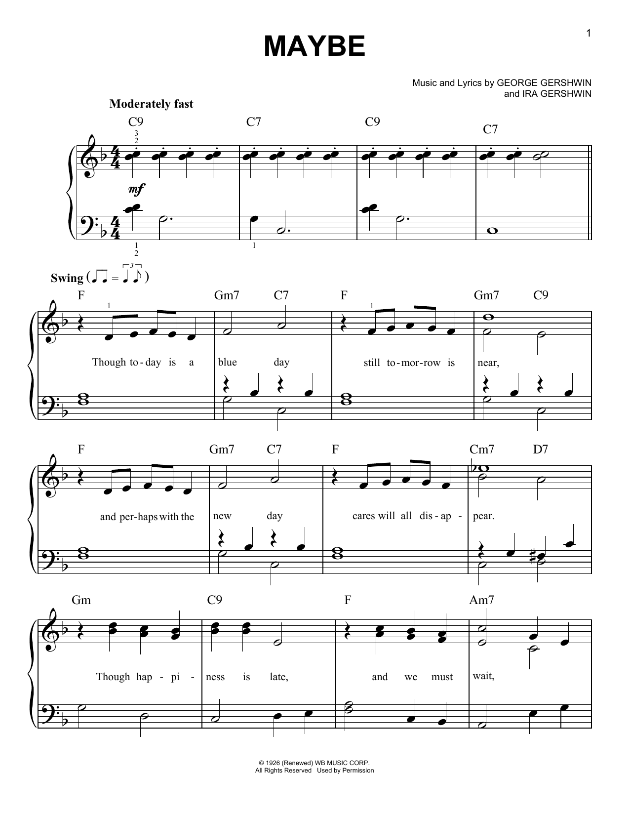 George Gershwin Maybe sheet music notes and chords. Download Printable PDF.