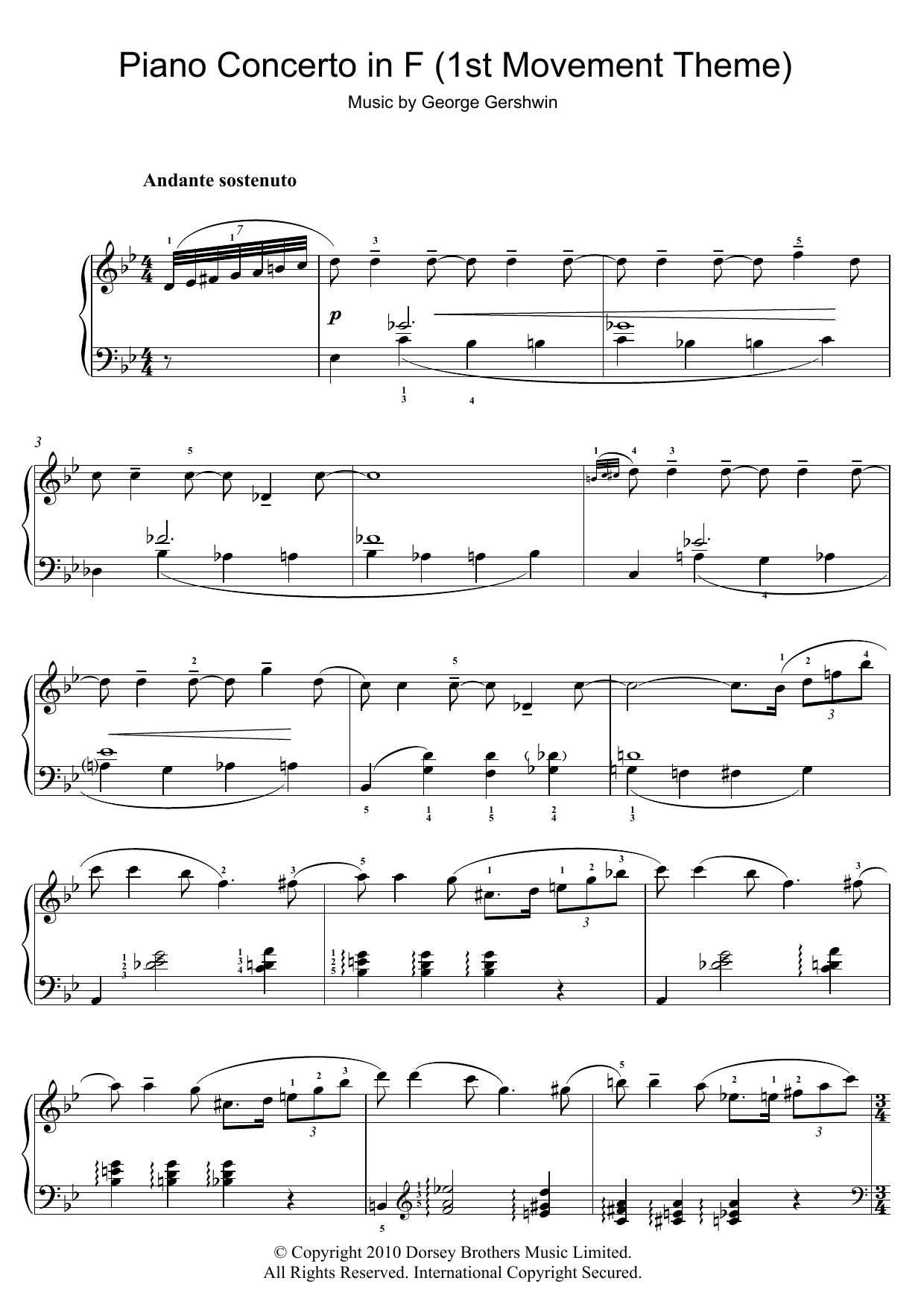 George Gershwin Theme from Piano Concerto In F sheet music notes and chords. Download Printable PDF.