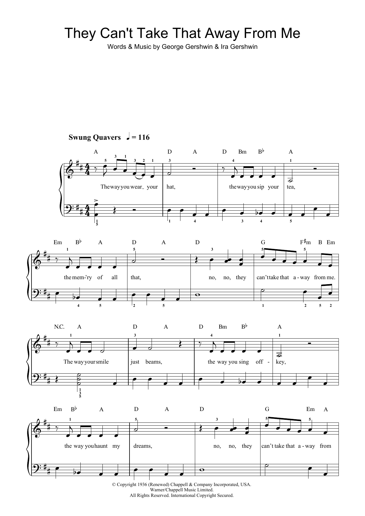 George Gershwin They Can't Take That Away From Me sheet music notes and chords. Download Printable PDF.