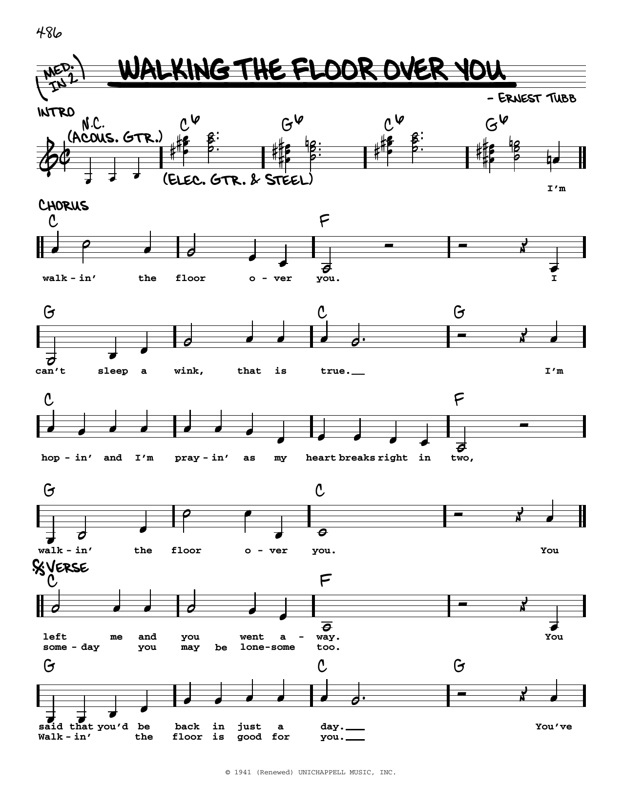 George Hamilton IV Walking The Floor Over You sheet music notes and chords. Download Printable PDF.