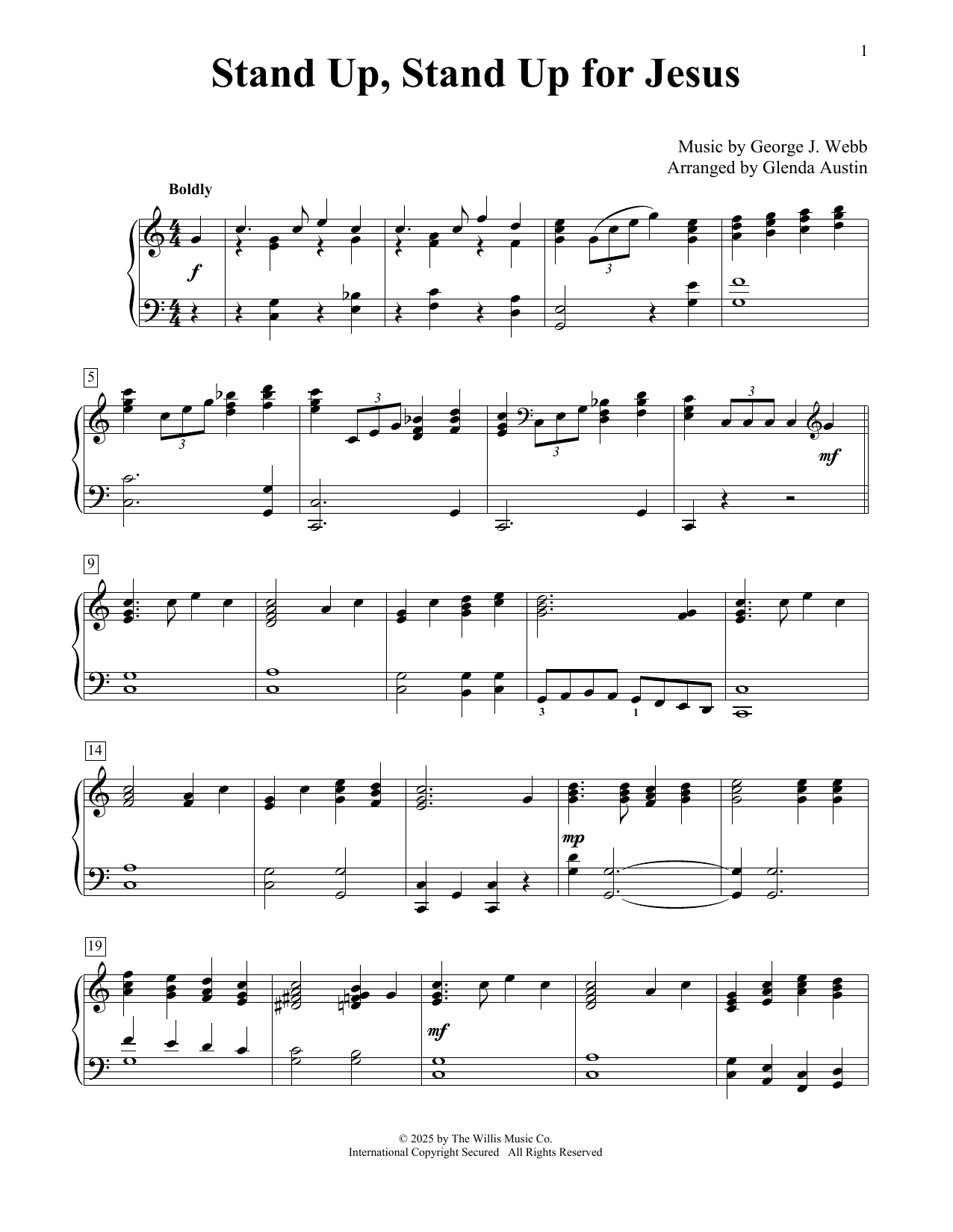 George J. Webb Stand Up, Stand Up For Jesus (arr. Glenda Austin) sheet music notes and chords arranged for Educational Piano