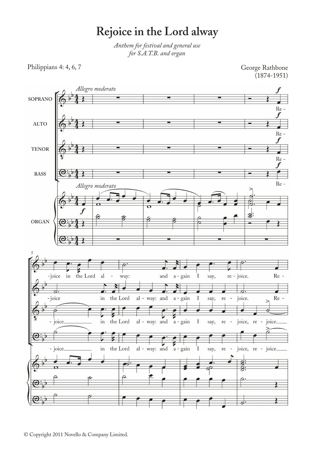 George Rathbone Rejoice In The Lord Alway sheet music notes and chords. Download Printable PDF.