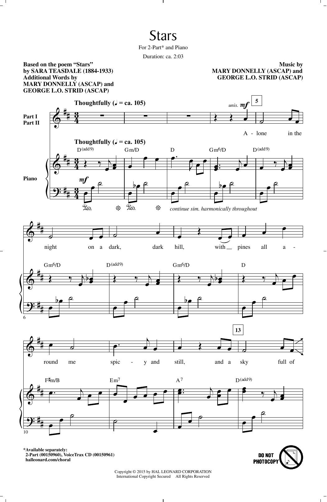 George L.O. Strid Stars sheet music notes and chords arranged for 2-Part Choir