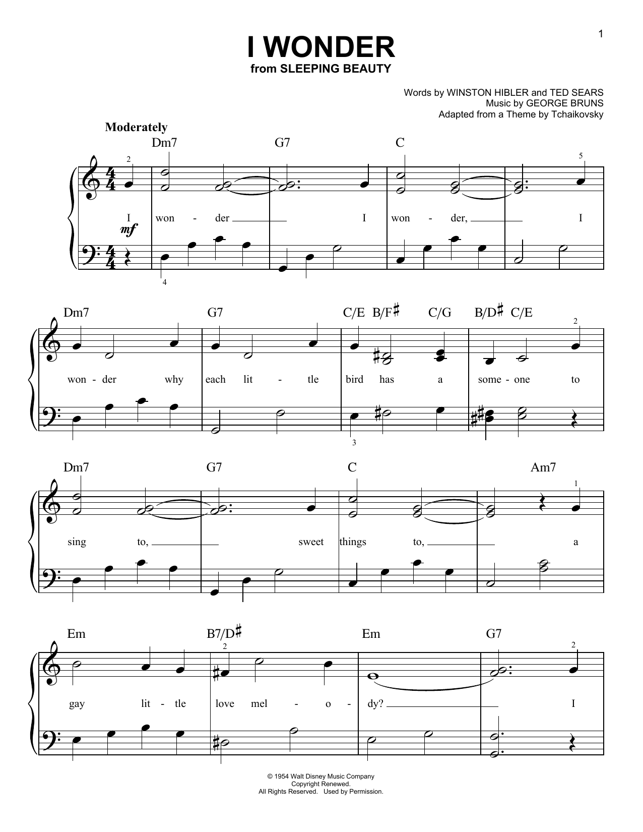 George Bruns I Wonder sheet music notes and chords. Download Printable PDF.