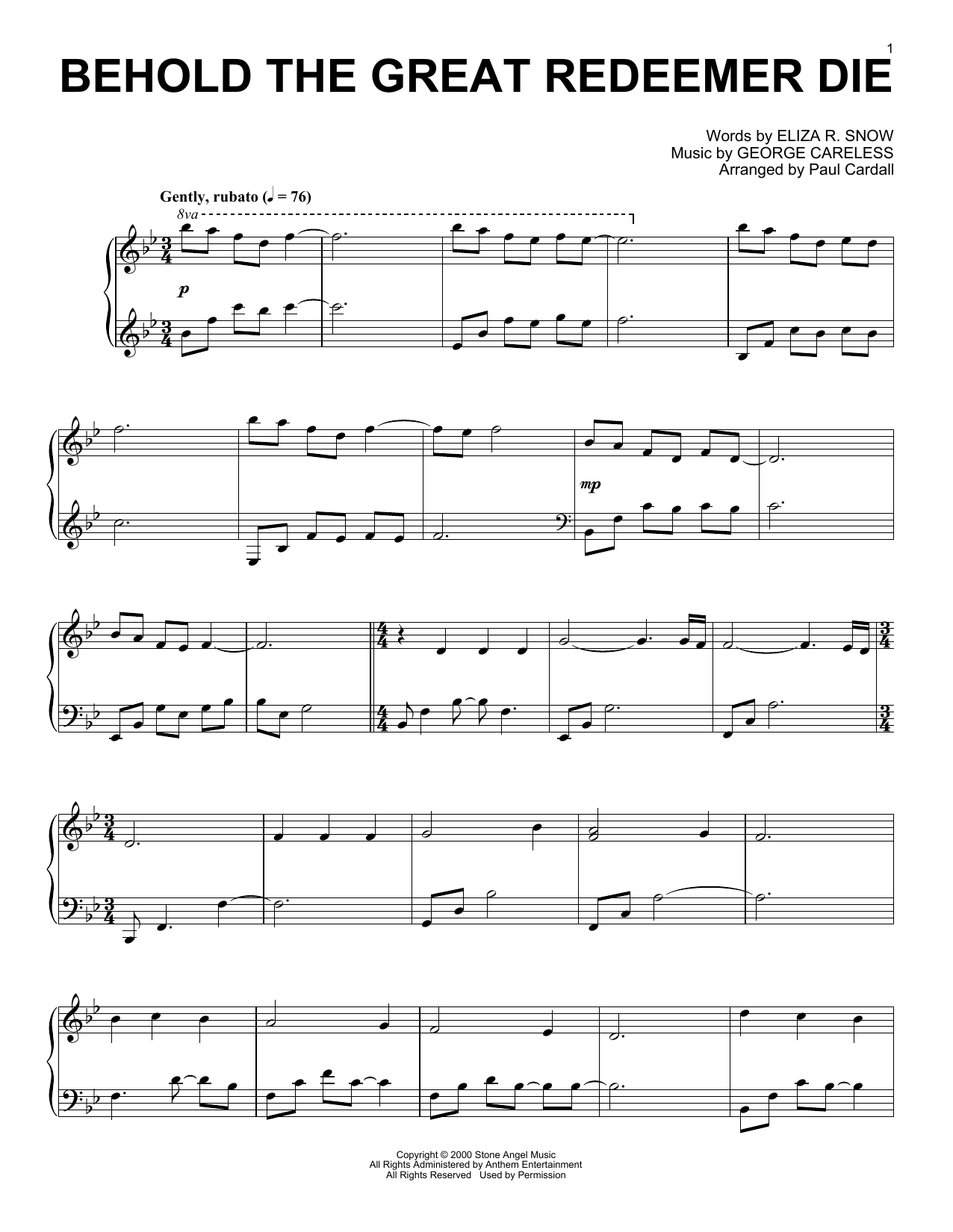 Learn to play George Careless Behold The Great Redeemer Die (arr. Paul Cardall) sheet music for Piano Solo in minutes. George Careless Behold The Great Redeemer Die (arr. Paul Cardall) sheet music notes and chords. Download Printable PDF.