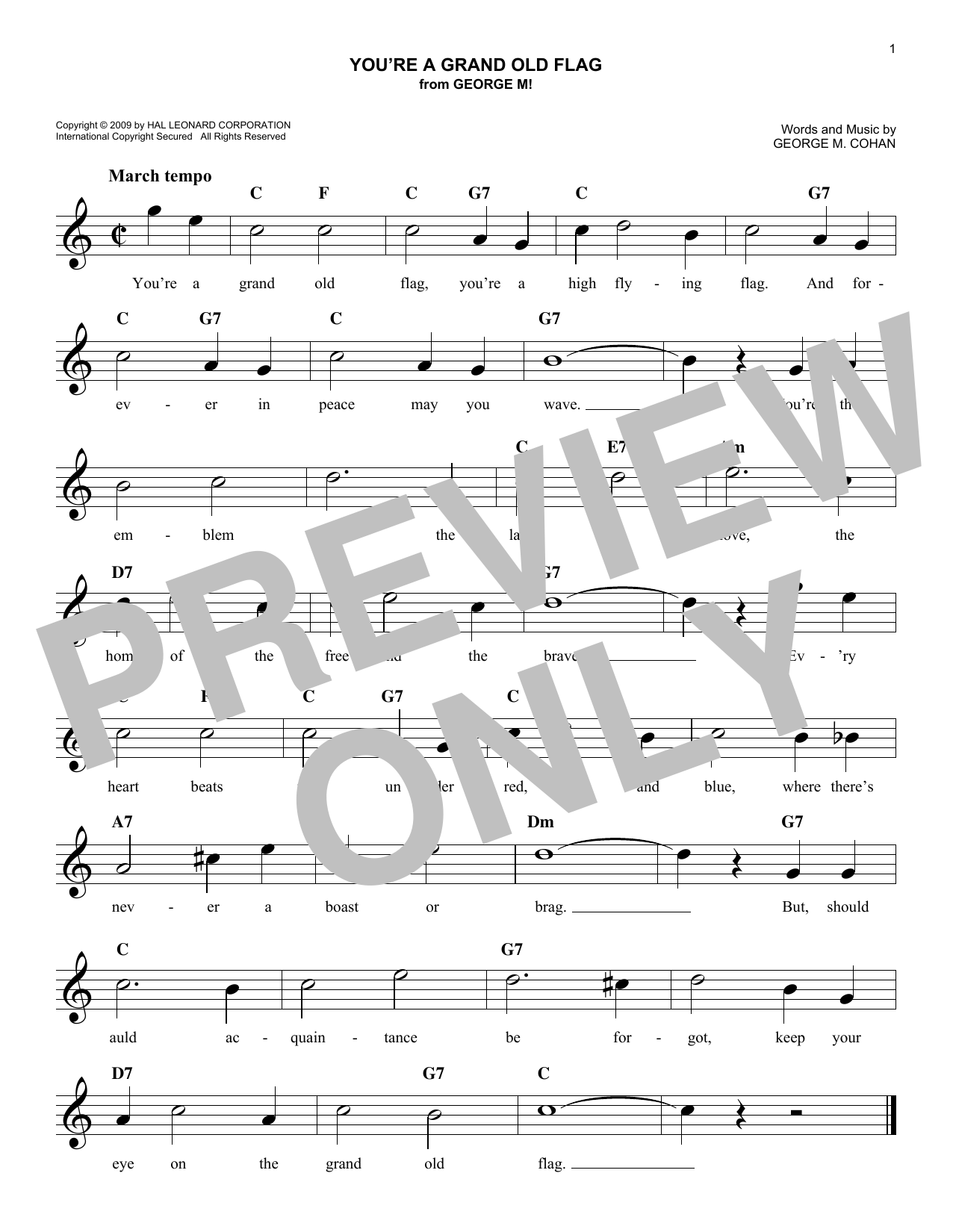 Learn to play George Cohan You're A Grand Old Flag sheet music for Lead Sheet / Fake Book in minutes. George Cohan You're A Grand Old Flag sheet music notes and chords. Download Printable PDF.