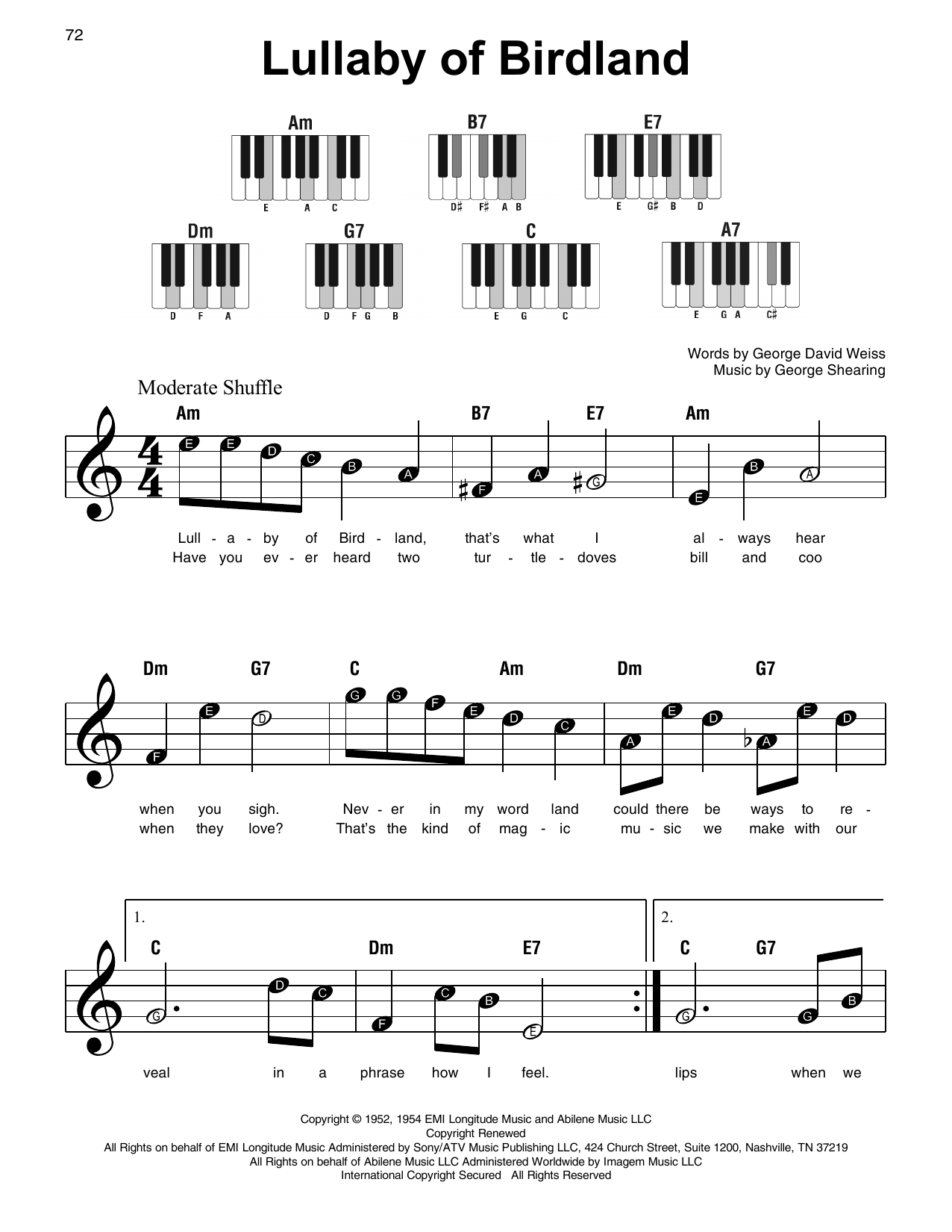 Learn to play George David Weiss Lullaby Of Birdland sheet music for Super Easy Piano in minutes. Price: 5.9900$ George David Weiss Lullaby Of Birdland sheet music notes and chords arranged for Super Easy Piano