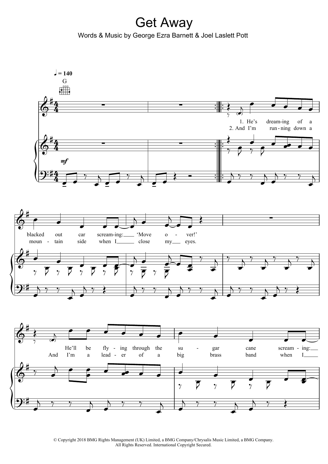 George Ezra Get Away sheet music notes and chords. Download Printable PDF.