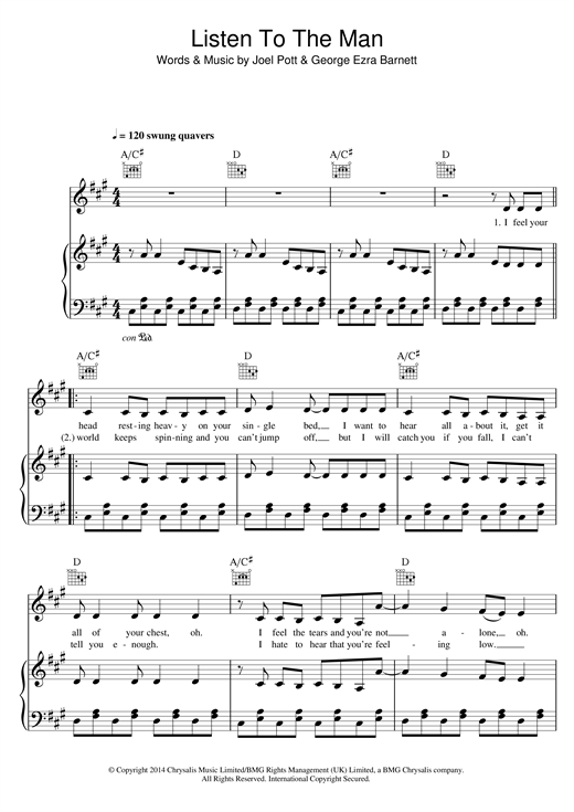 George Ezra Listen To The Man Sheet Music Pdf Notes Chords