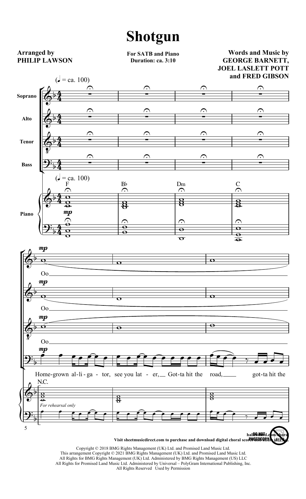 Learn to play George Ezra Shotgun (arr. Philip Lawson) sheet music for SATB Choir in minutes. Price: 3.9900$ George Ezra Shotgun (arr. Philip Lawson) sheet music notes and chords arranged for SATB Choir