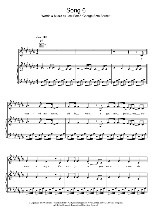 George Ezra Song 6 sheet music notes and chords. Download Printable PDF.