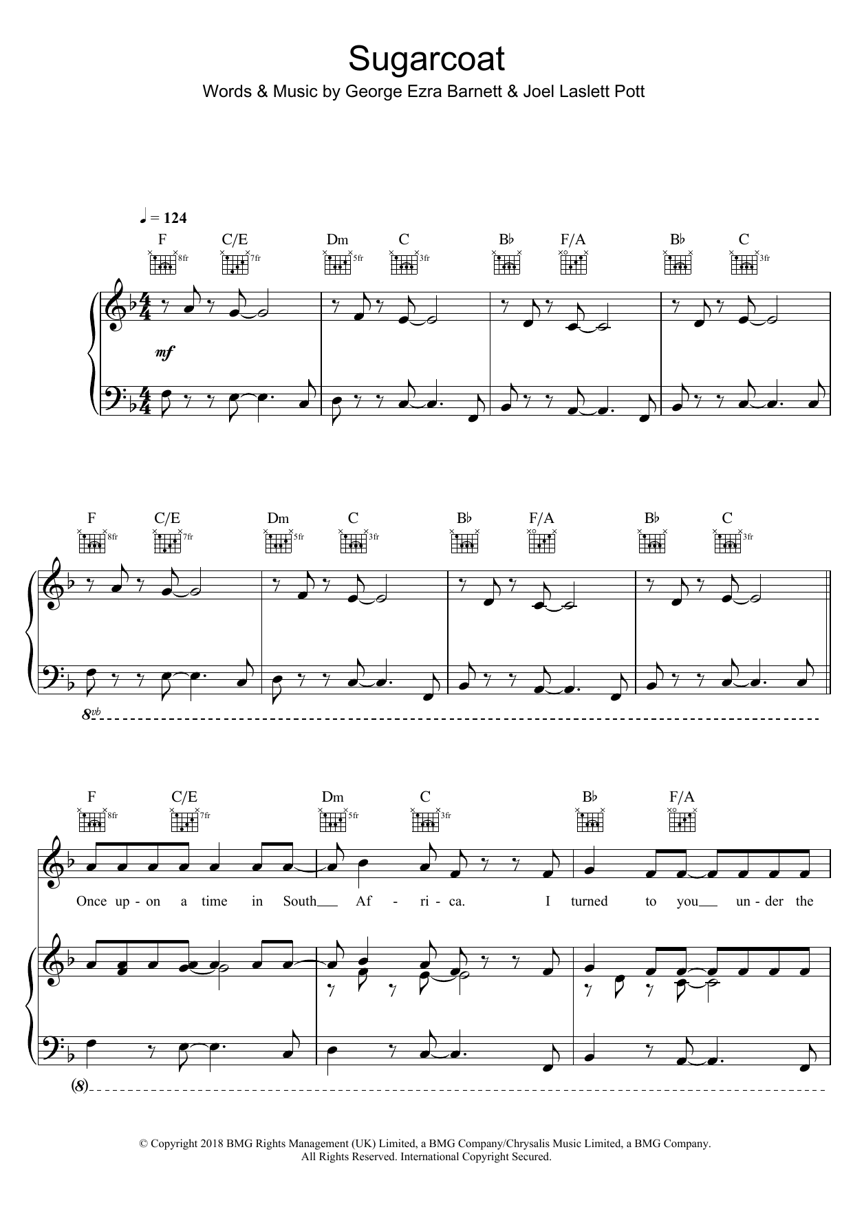 George Ezra Sugarcoat sheet music notes and chords. Download Printable PDF.