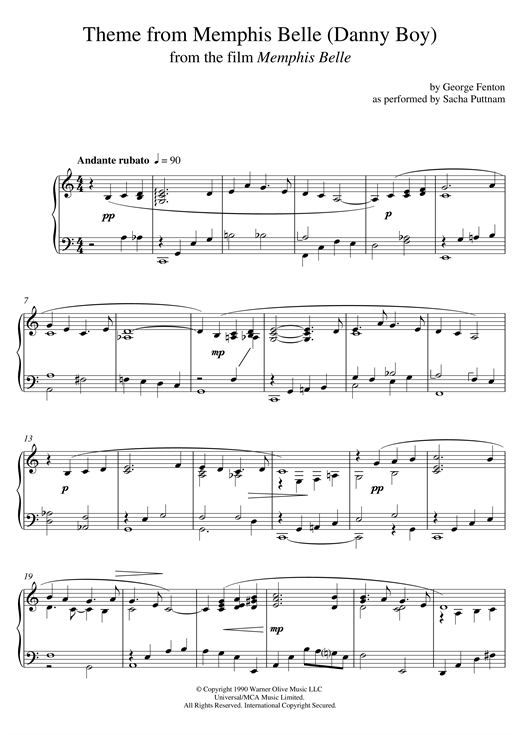 Learn to play George Fenton Memphis Belle (Main Title) (as performed by Sacha Puttnam) sheet music for Piano Solo in minutes. George Fenton Memphis Belle (Main Title) (as performed by Sacha Puttnam) sheet music notes and chords