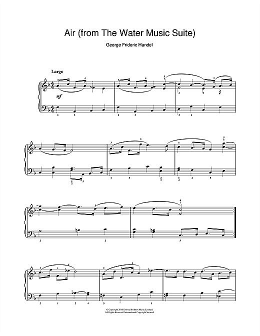George Frideric Handel Air (from The Water Music Suite) sheet music notes and chords. Download Printable PDF.