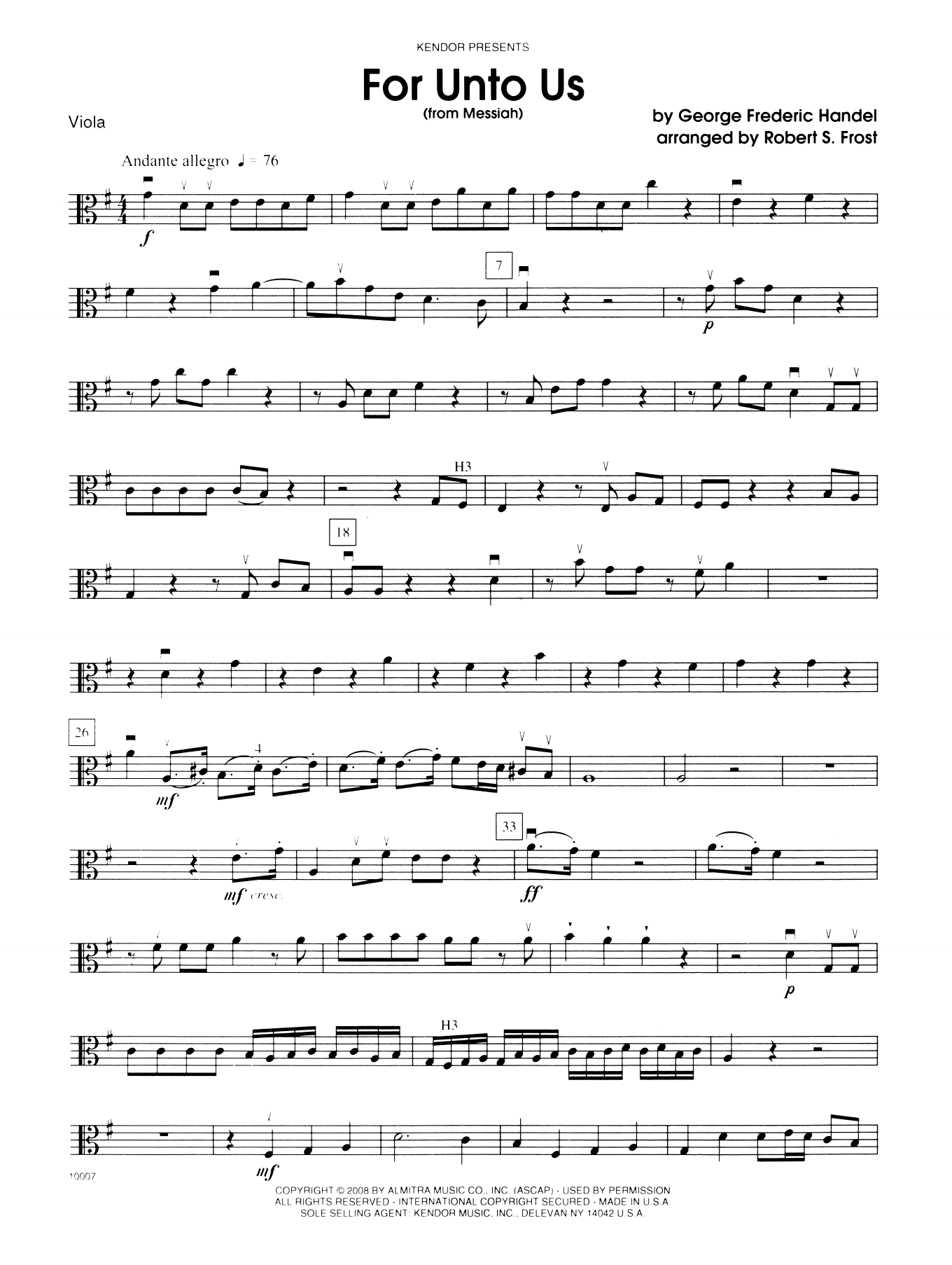 Learn to play George Frideric Handel For Unto Us (from Messiah) - Viola sheet music for Orchestra in minutes. George Frideric Handel For Unto Us (from Messiah) - Viola sheet music notes and chords. Download Printable PDF.