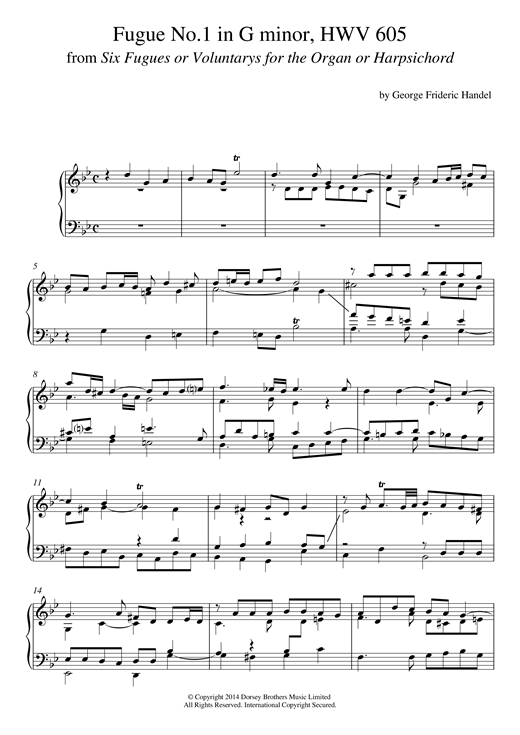 George Frideric Handel "Fugue No.1 In G Minor HWV 605" Sheet Music for ...
