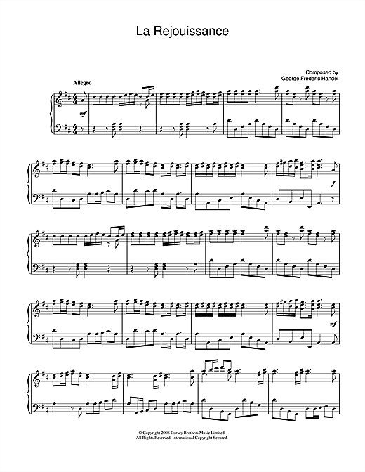 George Frideric Handel La Rejouissance From Music For The Royal Fireworks Sheet Music Pdf Notes Chords Classical Score Piano Solo Download Printable Sku 46770