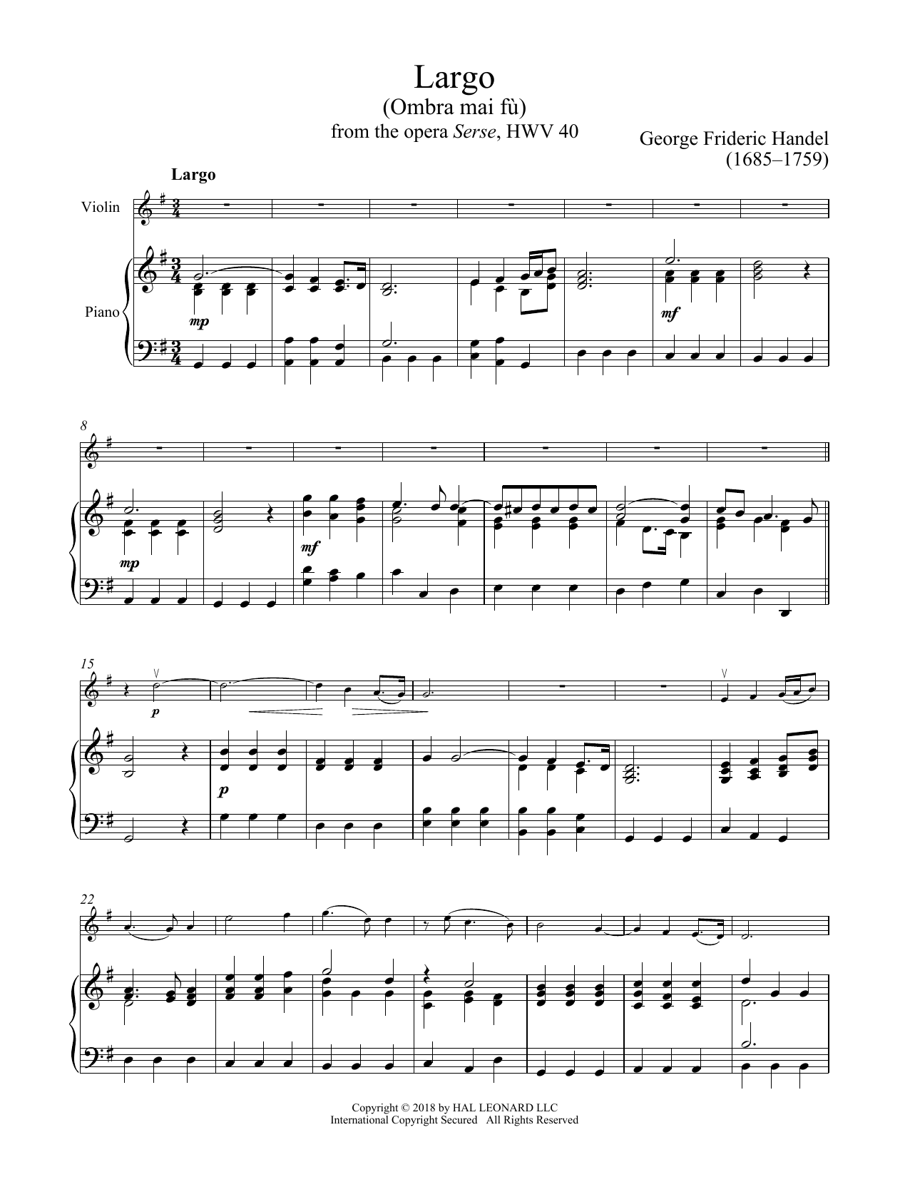Learn to play George Frideric Handel Ombra Mai Fu sheet music for Clarinet and Piano in minutes. George Frideric Handel Ombra Mai Fu sheet music notes and chords. Download Printable PDF.