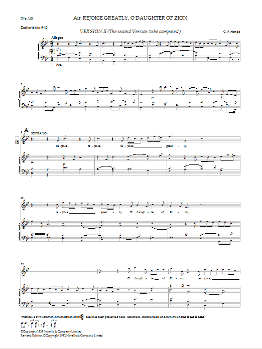 Learn to play George Frideric Handel Rejoice Greatly, O Daughter Of Zion (Version II) sheet music for SATB Choir in minutes. Price: 3.9900$ George Frideric Handel Rejoice Greatly, O Daughter Of Zion (Version II) sheet music notes and chords arranged for SATB Choir