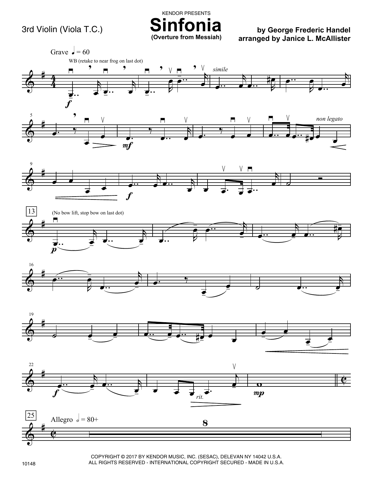 Learn to play George Frideric Handel Sinfonia (Overture from Messiah) - Violin 3 (Viola T.C.) sheet music for Orchestra in minutes. George Frideric Handel Sinfonia (Overture from Messiah) - Violin 3 (Viola T.C.) sheet music notes and chords. Download Printable PDF.
