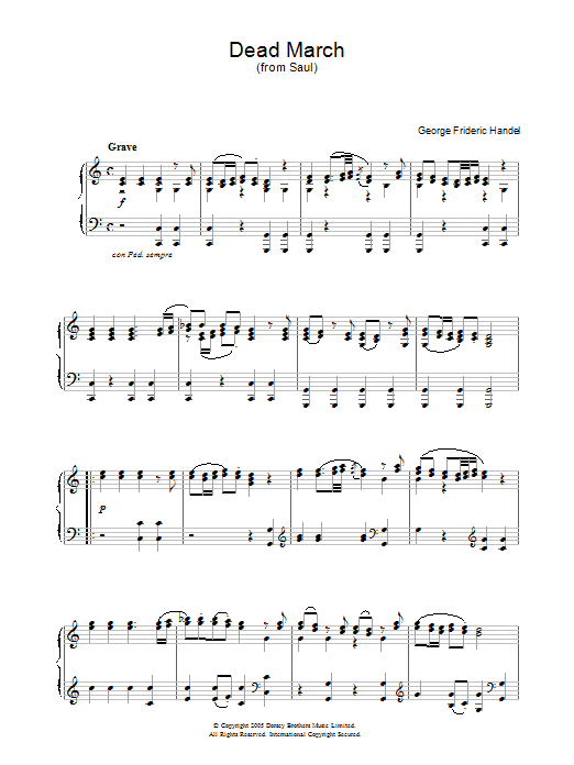 Learn to play George Frideric Handel Dead March (from Saul) sheet music for Piano Solo in minutes. George Frideric Handel Dead March (from Saul) sheet music notes and chords. Download Printable PDF.