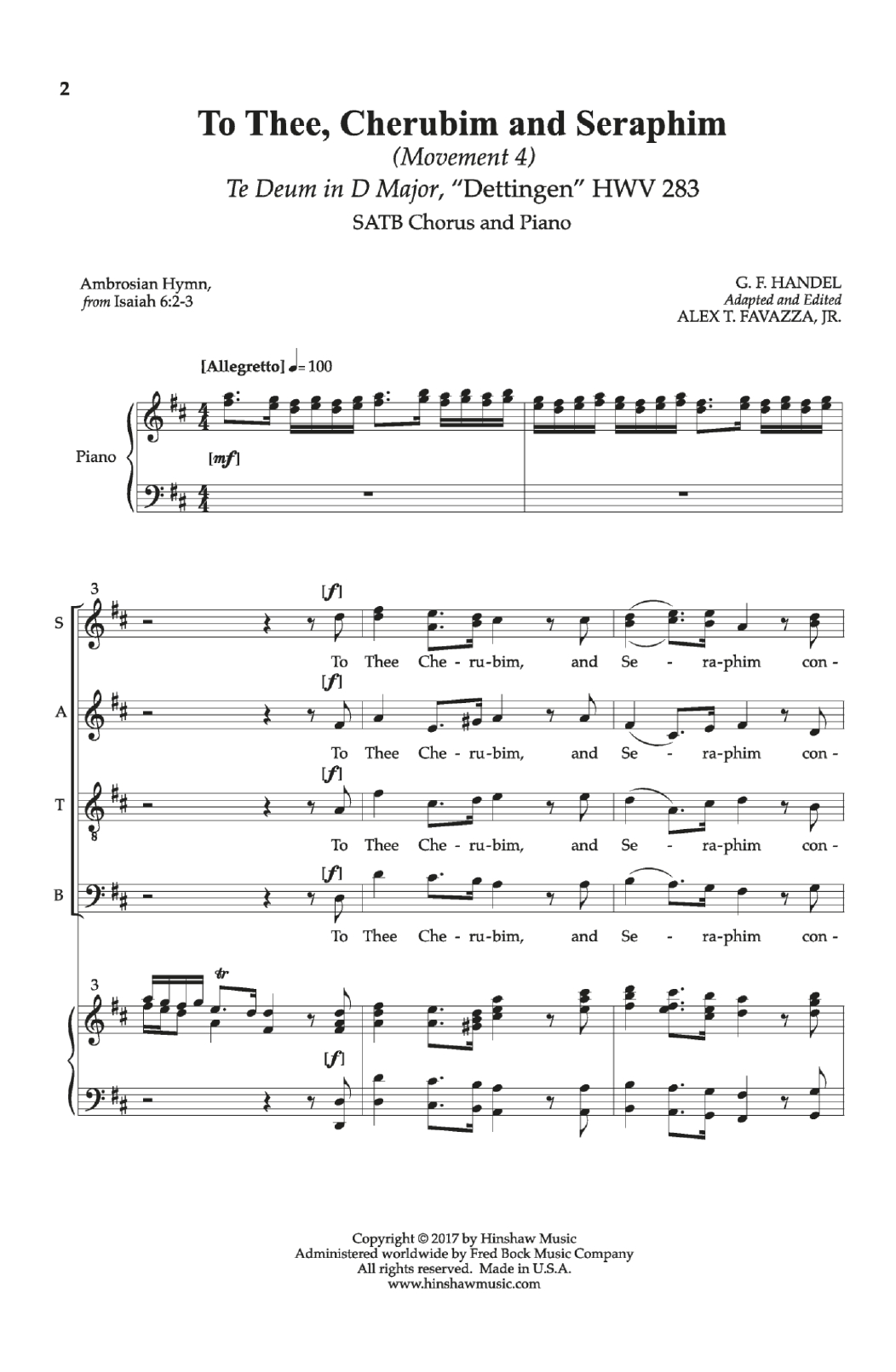 George Frideric Handel To Thee Cherubim And Seraphim Sheet