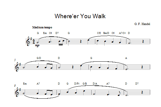 George Frideric Handel Where'er You Walk sheet music notes and chords. Download Printable PDF.