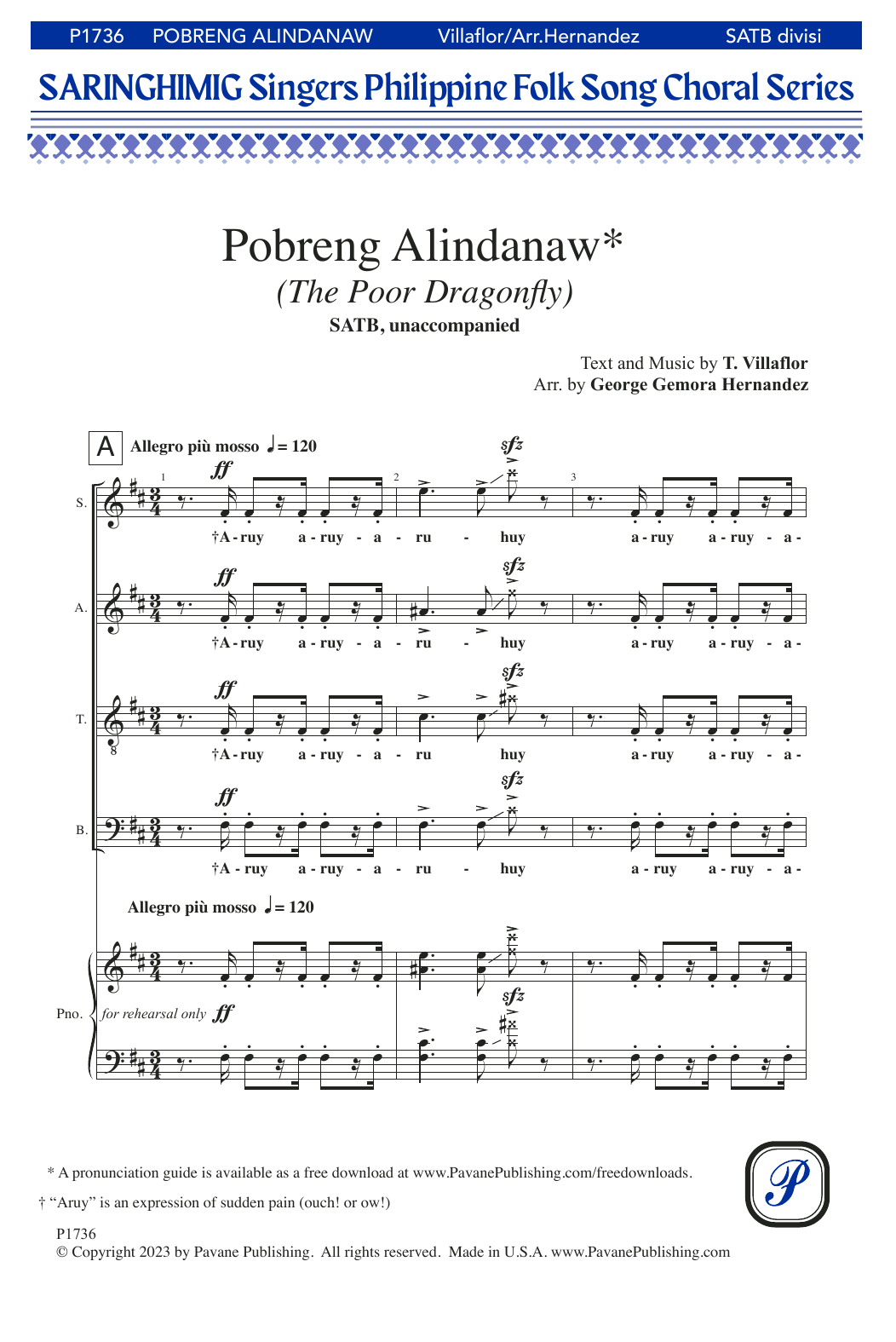 Learn to play George Gemora Hernandez Pobreng Alindanaw (The Poor Dragonfly) sheet music for SATB Choir in minutes. Price: 3.9900$ George Gemora Hernandez Pobreng Alindanaw (The Poor Dragonfly) sheet music notes and chords arranged for SATB Choir
