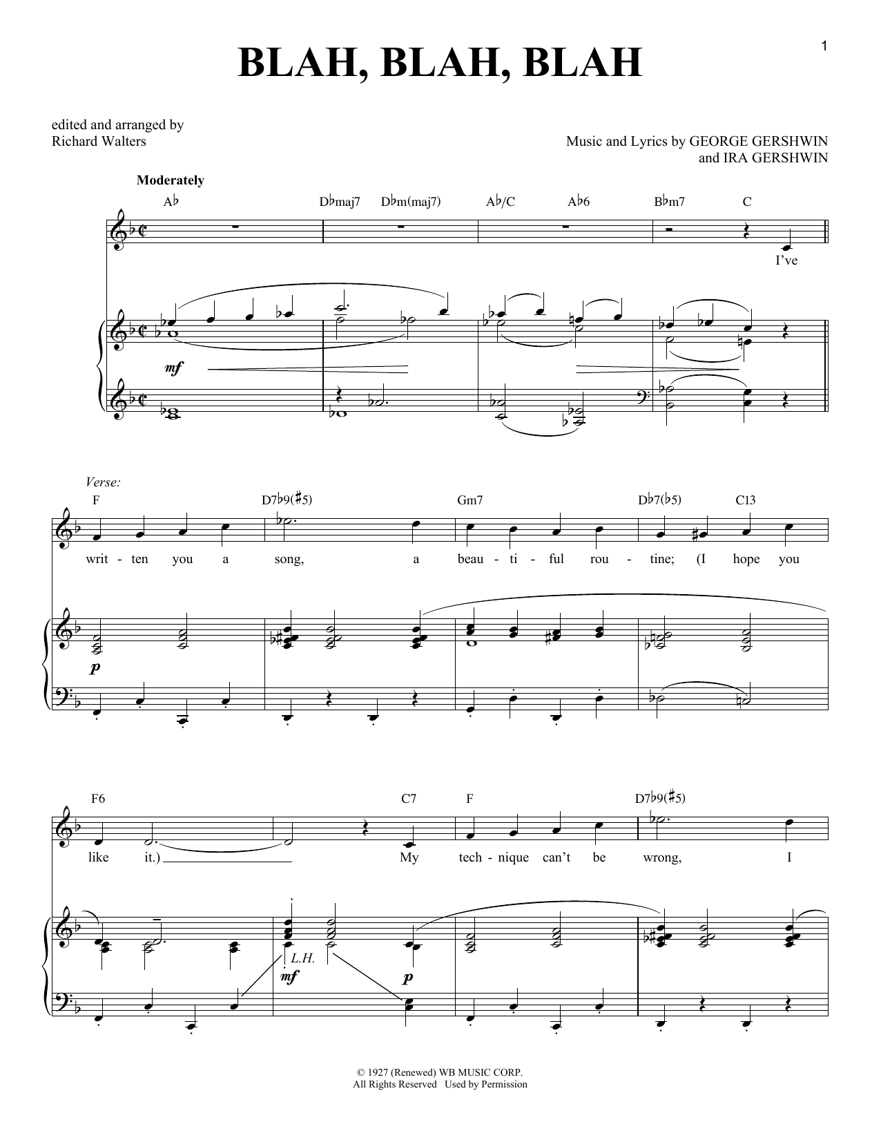 Learn to play George Gershwin Blah, Blah, Blah sheet music for Piano, Vocal & Guitar (Right-Hand Melody) in minutes. George Gershwin Blah, Blah, Blah sheet music notes and chords. Download Printable PDF.