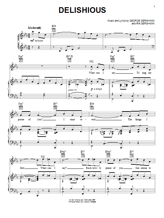 George Gershwin Delishious sheet music notes and chords. Download Printable PDF.