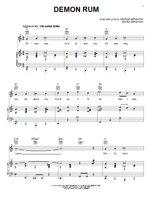 George Gershwin Demon Rum sheet music notes and chords. Download Printable PDF.