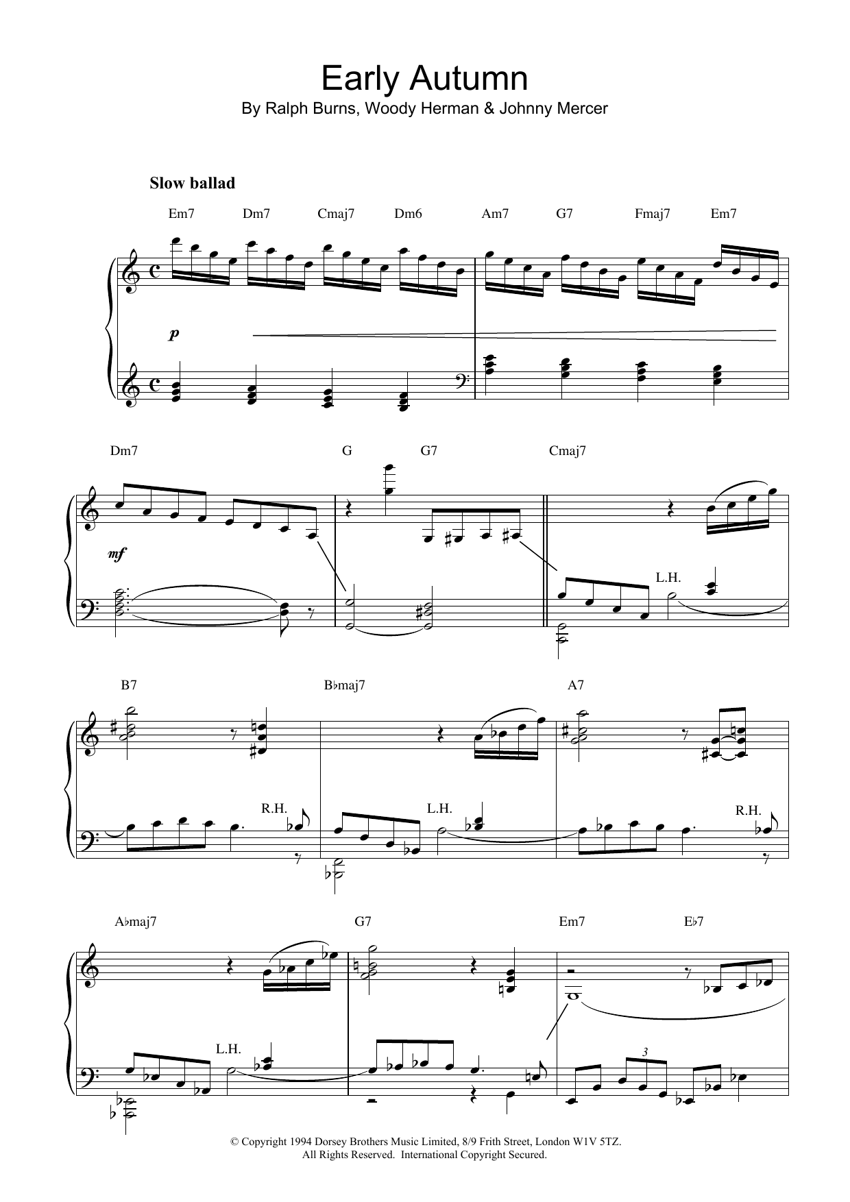 George Gershwin Early Autumn sheet music notes and chords. Download Printable PDF.