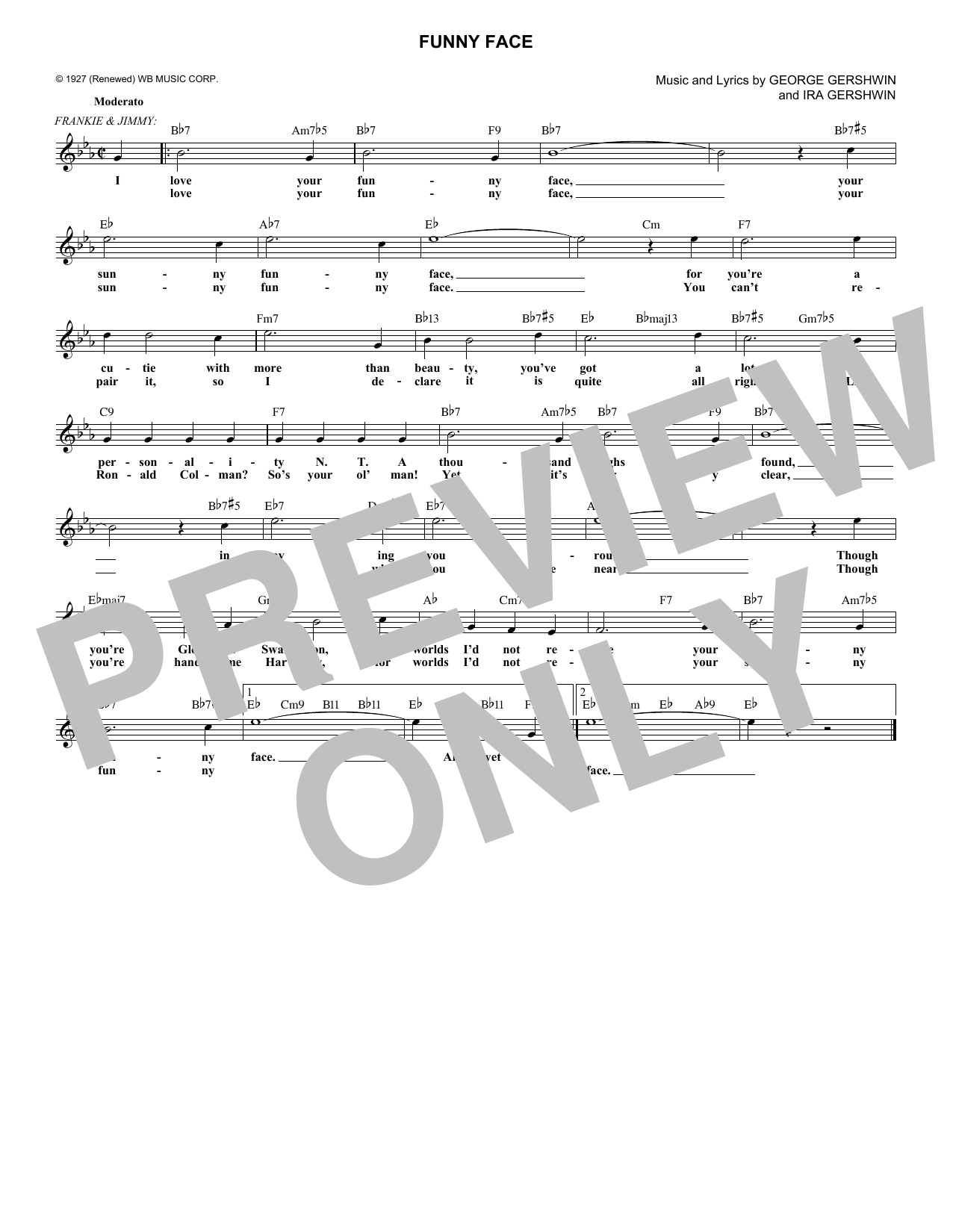 George Gershwin Funny Face sheet music notes and chords. Download Printable PDF.